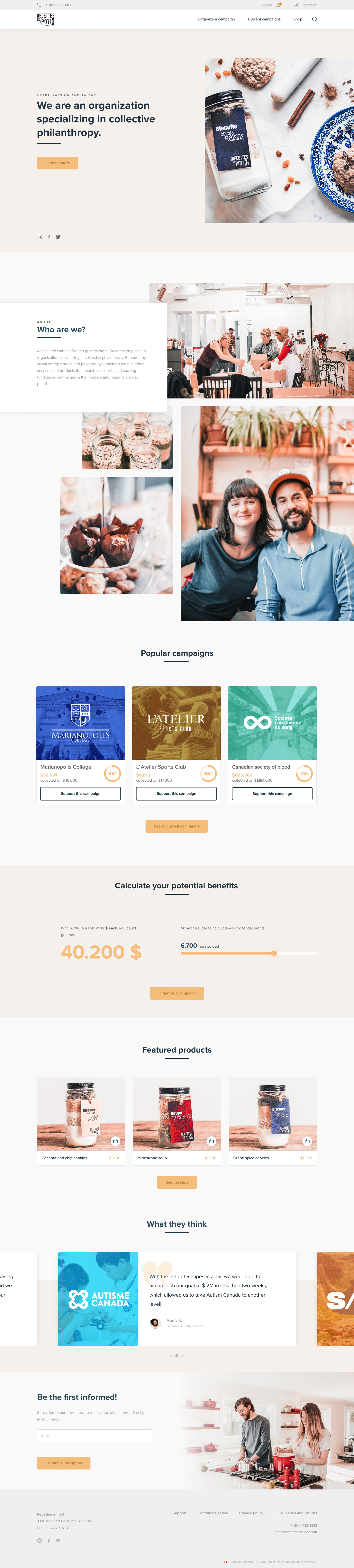 Page d'accueil finale de la refonte de Recettes en pot