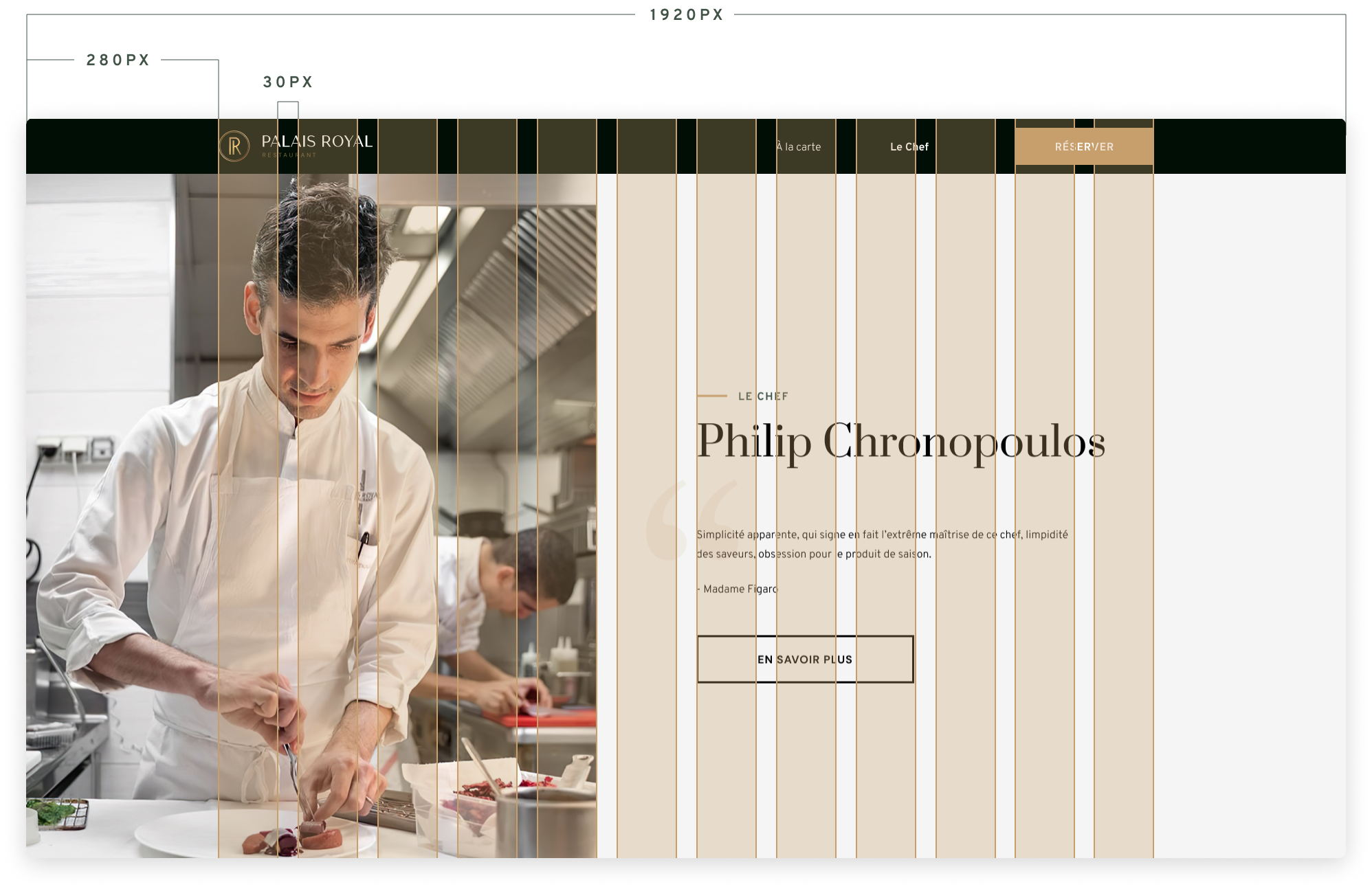 Grille 12 colonnes utilisée pour l'interface du site web du client